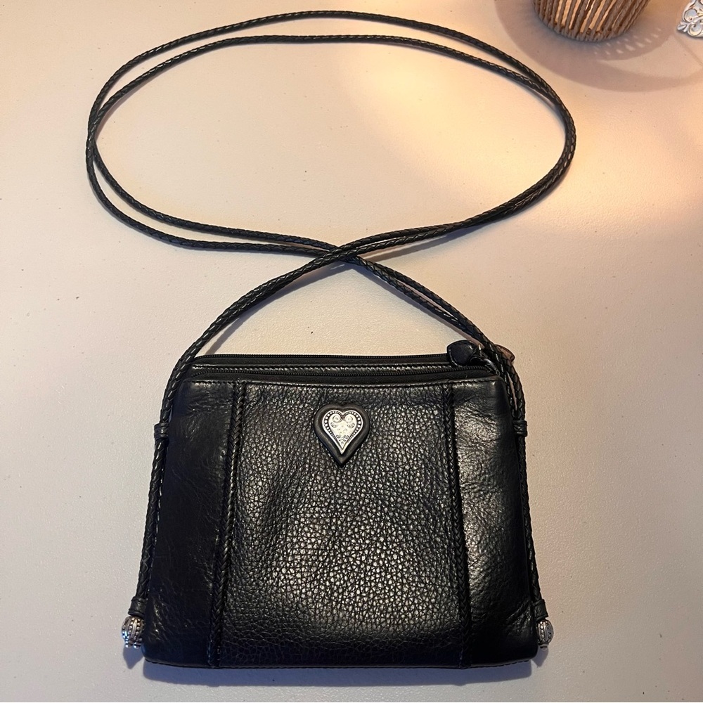 Brighton Black Pebbled Leather Crossbody Bag with Silver Accents